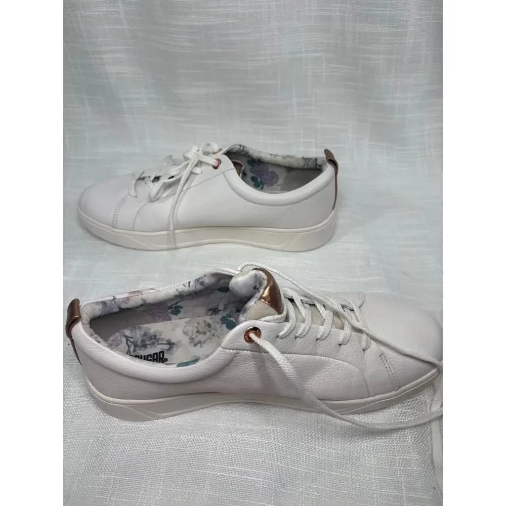 COUGAR BLOOM Leather Tennis Shoe Sneakers Sz 10 Floral Cherry Blossoms White